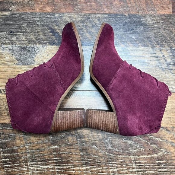 Toms Women's Lunata Lace Up Heeled Ankle Bootie Maroon Suede Size 6.5 - Picture 5 of 8
